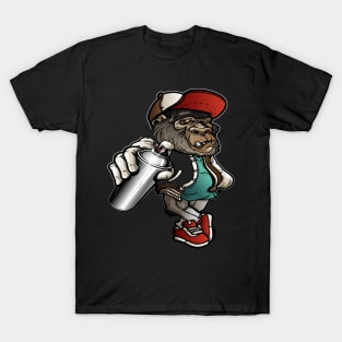 graffiti character hipster gorilla holding spray paint T-Shirt